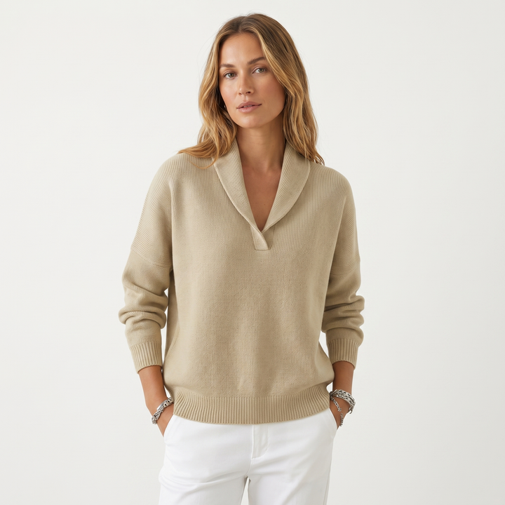 Women's V-Neck Knit Sweater – Soft Relaxed Fit Pullover Casual Knitwear