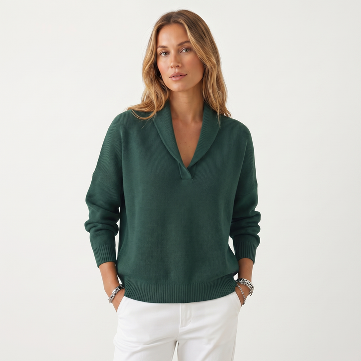 Women's V-Neck Knit Sweater – Soft Relaxed Fit Pullover Casual Knitwear