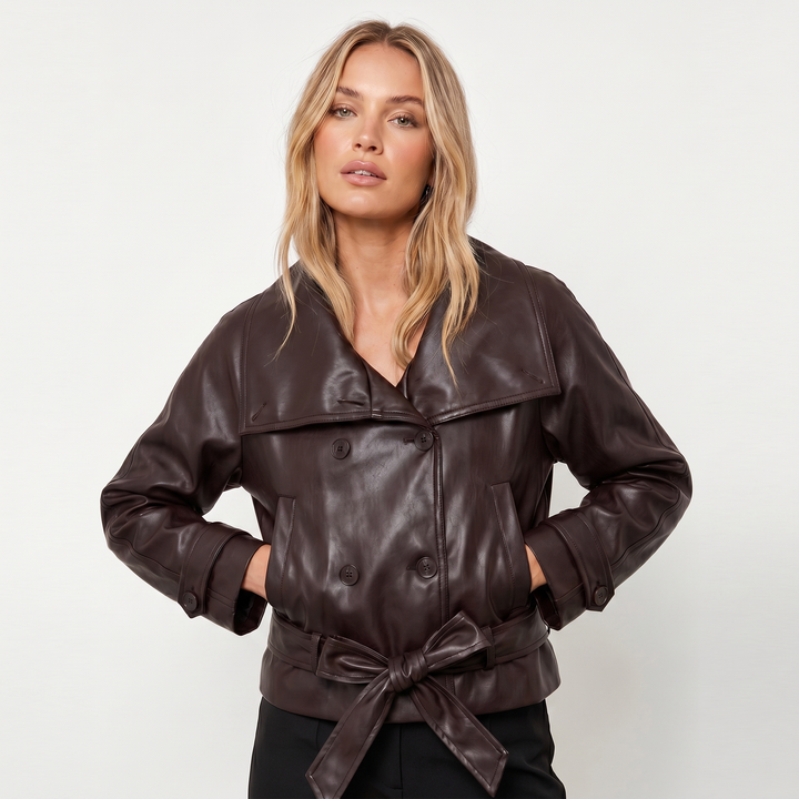Women's Oversized Cropped Faux Leather Moto Biker Jacket