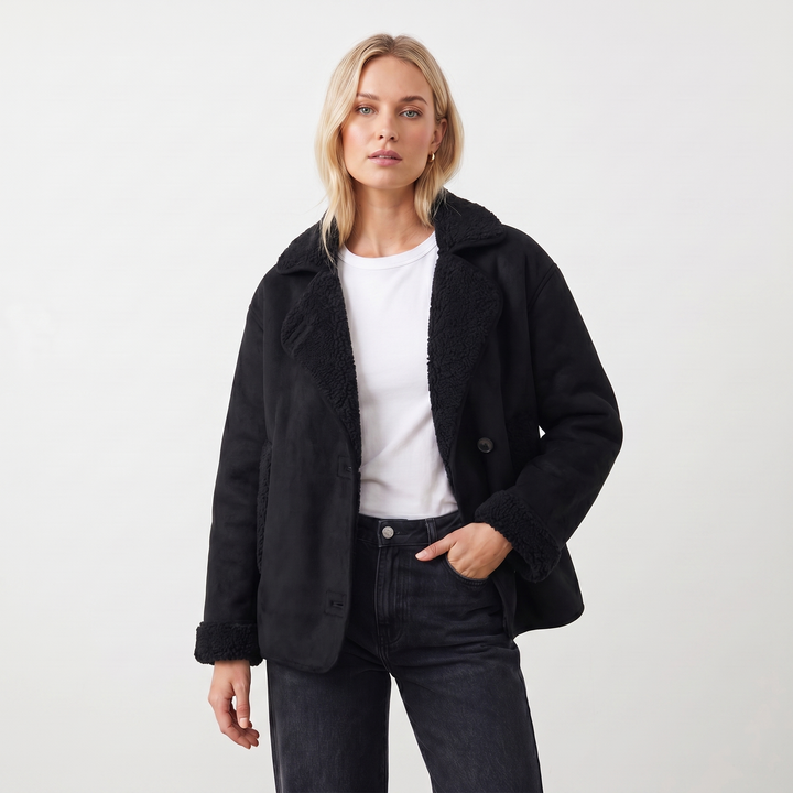 Women's Faux Leather Jacket Oversized Fur Lined Coat