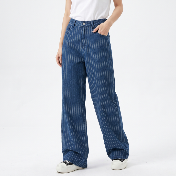 Women's Vintage Striped High Rise Wide Leg Loose Denim Jeans