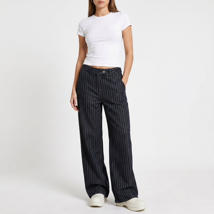 Women's Vintage Striped High Rise Wide Leg Loose Denim Jeans