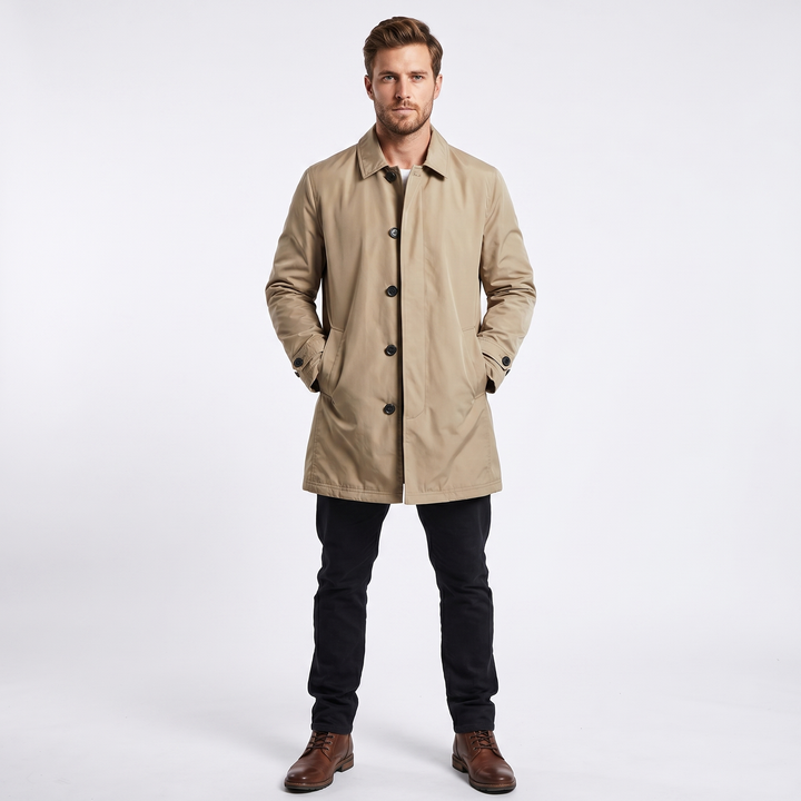 Men's Mid-Length Trench Coat – Waterproof Winter Overcoat