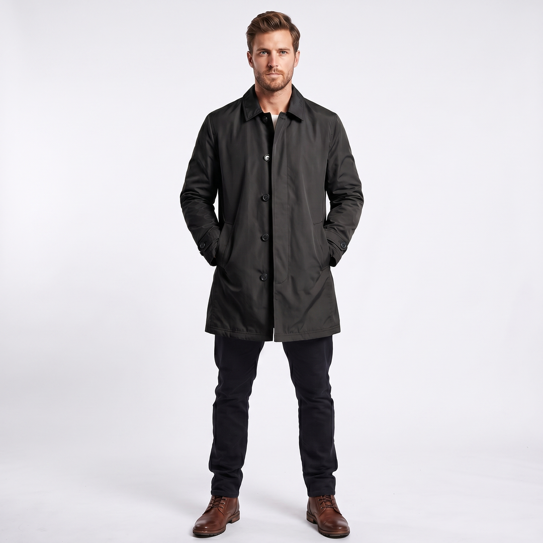 Men's Mid-Length Trench Coat – Waterproof Winter Overcoat