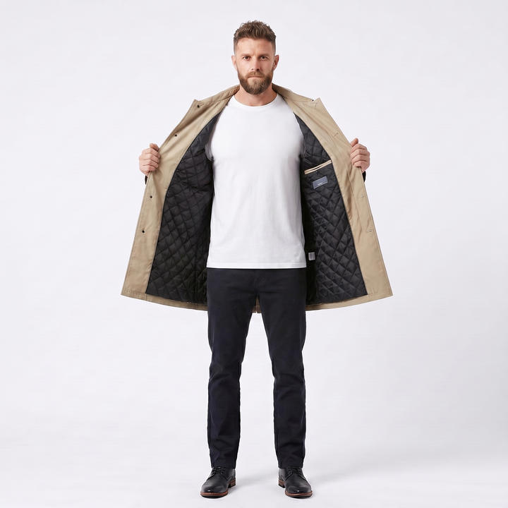 Men's Mid-Length Trench Coat – Waterproof Winter Overcoat