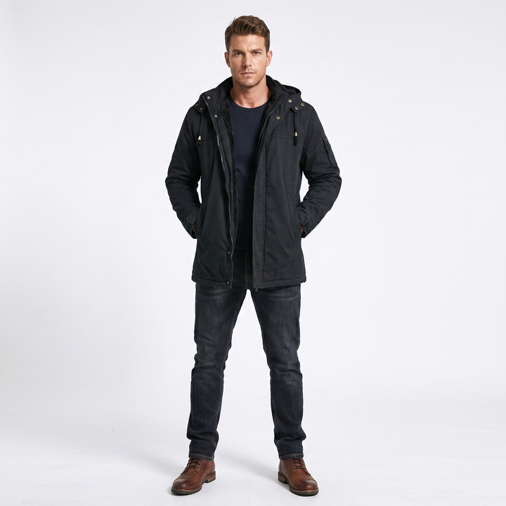 Men's Fleece Lined Hooded Zip Trench Coat – Warm Winter Jacket