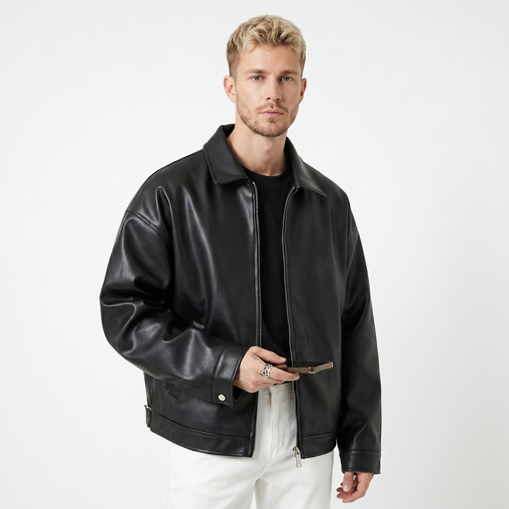 Men's Oversized Faux Leather Biker Jacket