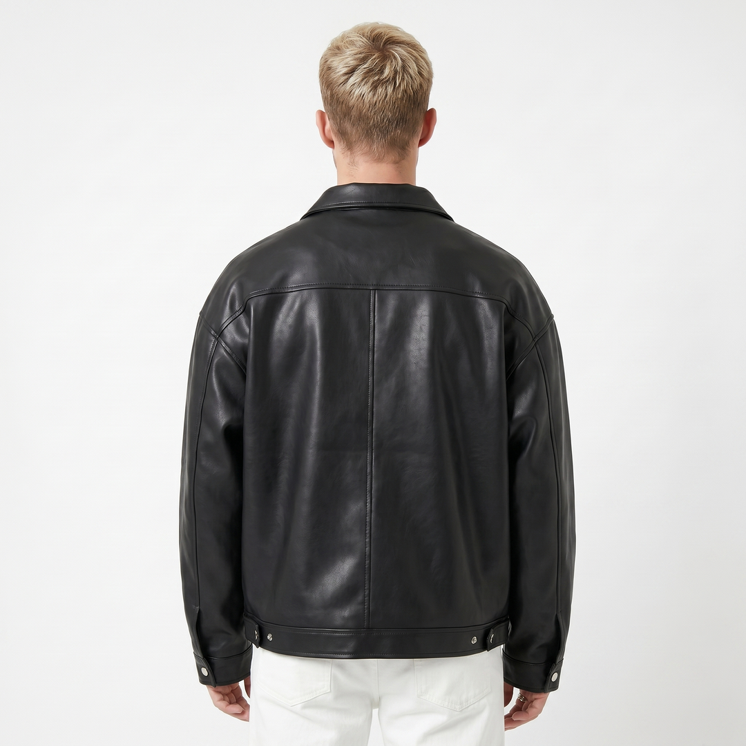 Men's Oversized Faux Leather Biker Jacket