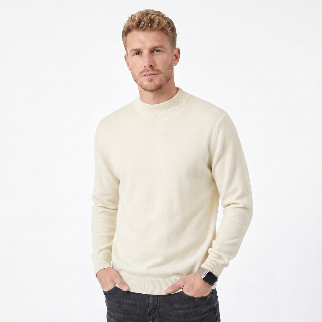 Men's Mockneck Wool Sweater – Slim Fit Casual Knit Jumper