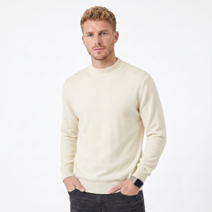 Men's Mockneck Wool Sweater – Slim Fit Casual Knit Jumper