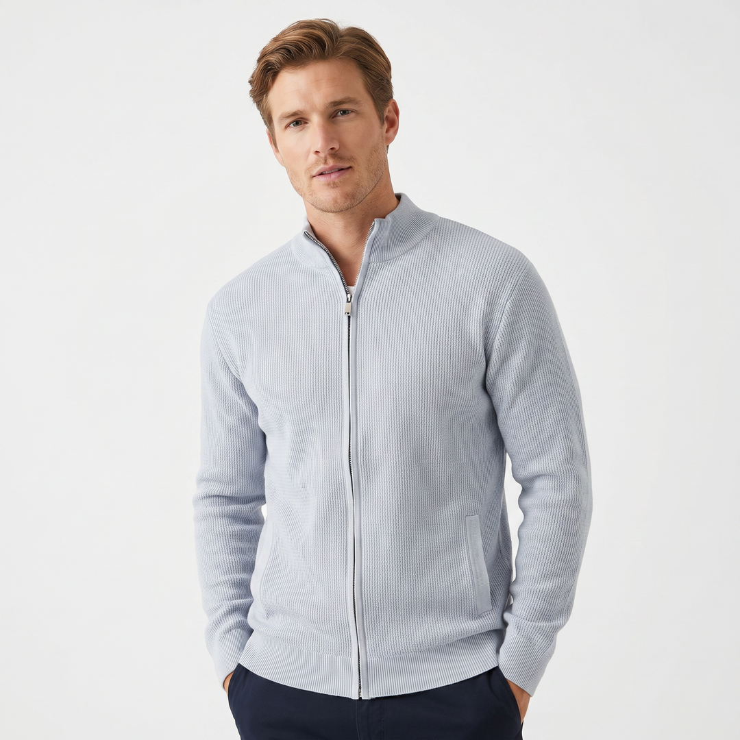 Men's Textured Knit Full Zip Jacket - Casual Winter Cardigan