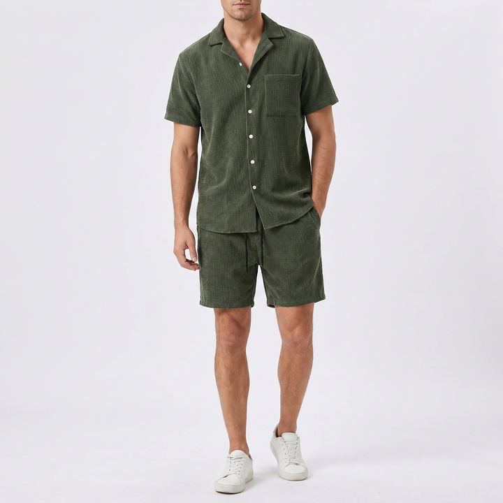 Mens Waffle Shirt and Shorts Set - Short Sleeve Summer Co-ord Outfit