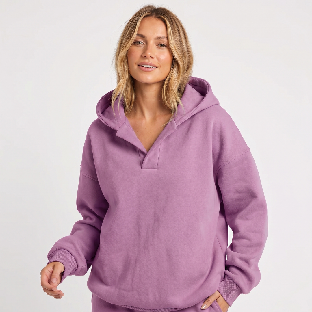 Women's Oversized Soft Fleece V-Notch Jumper