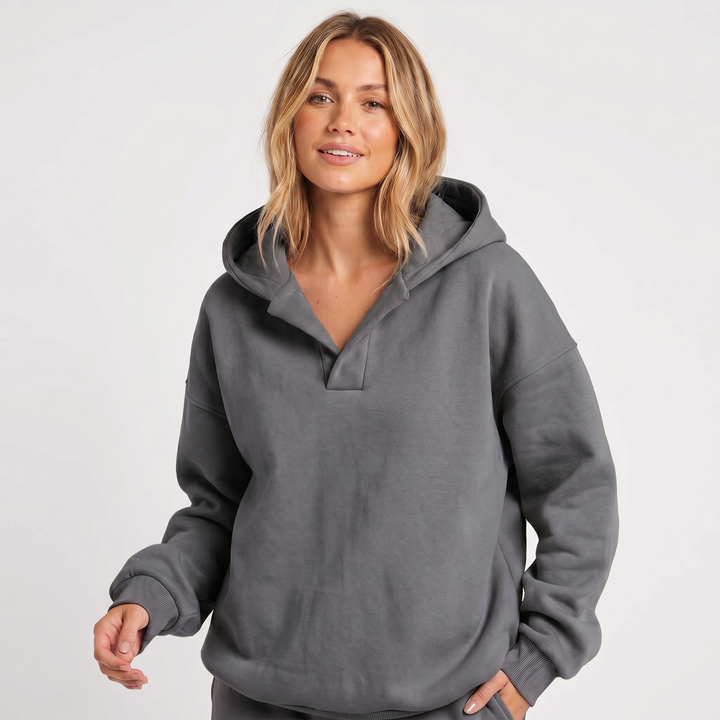 Women's Oversized Soft Fleece V-Notch Jumper