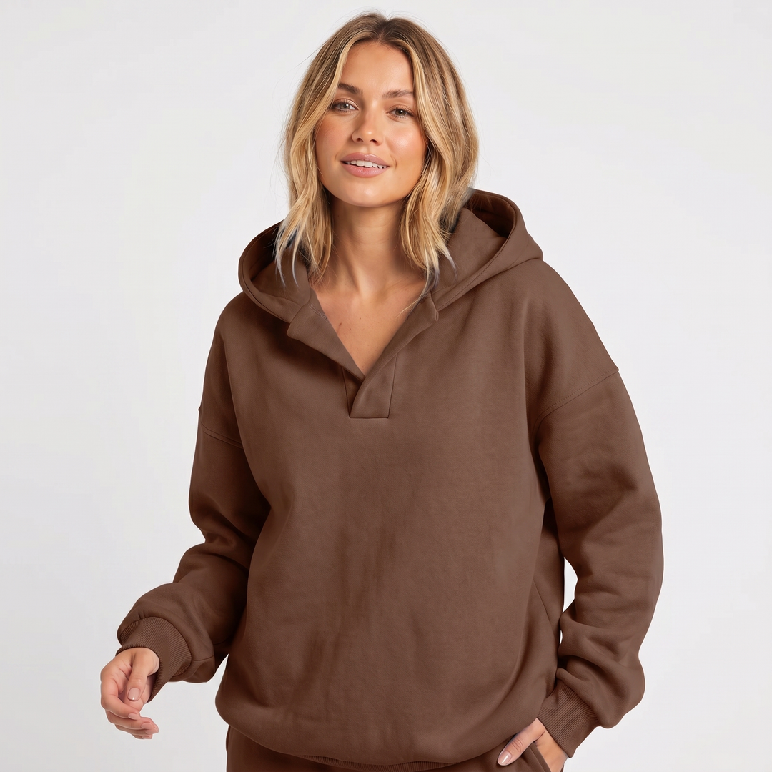 Women's Oversized Soft Fleece V-Notch Jumper