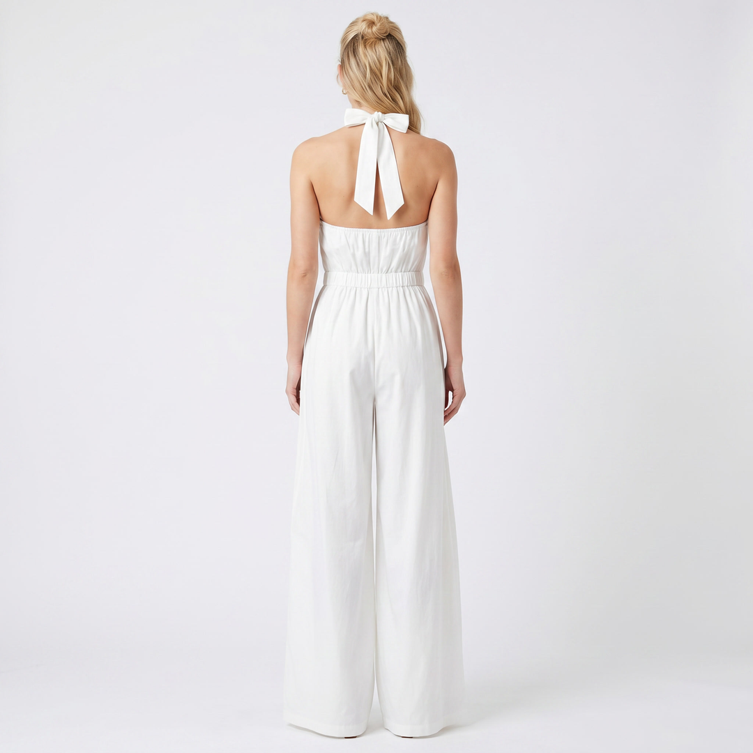 Women's Halter Neck Jumpsuit Wide Leg High Neck Pockets Formal
