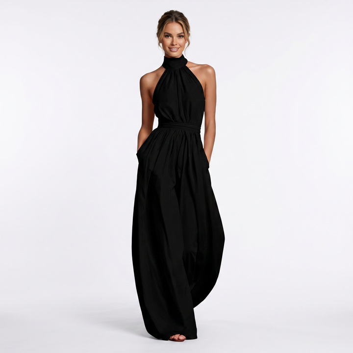 Women's Halter Neck Jumpsuit Wide Leg High Neck Pockets Formal