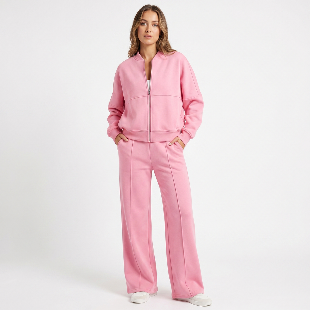Women's Two-Piece Zip-Up Jacket & Wide Leg Pants Set