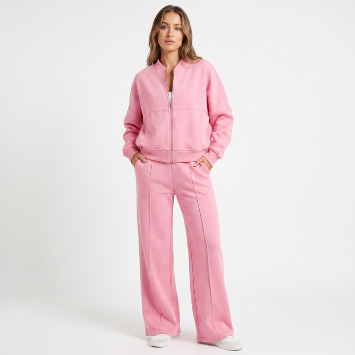 Women's Two-Piece Zip-Up Jacket & Wide Leg Pants Set