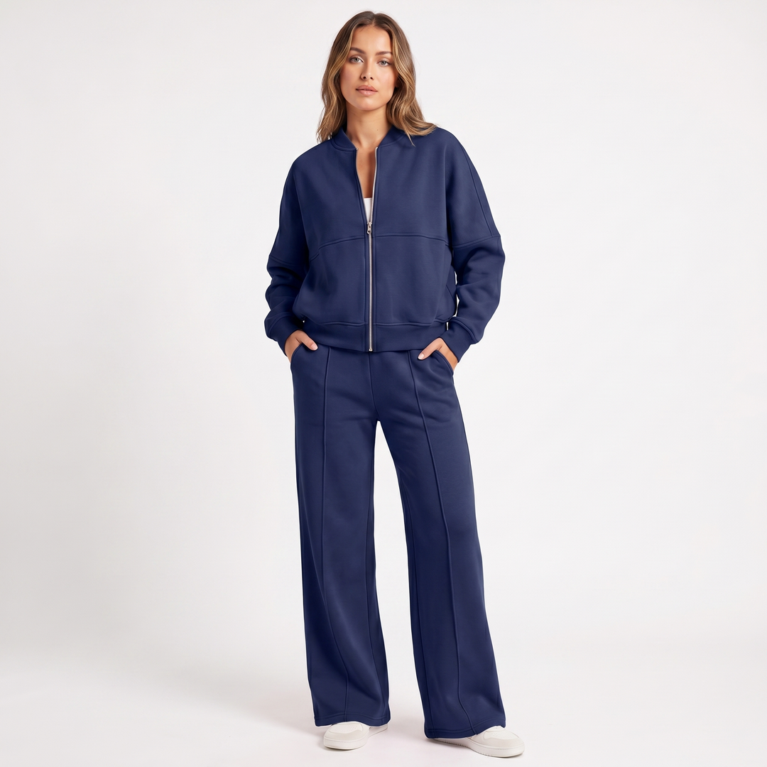 Women's Two-Piece Zip-Up Jacket & Wide Leg Pants Set