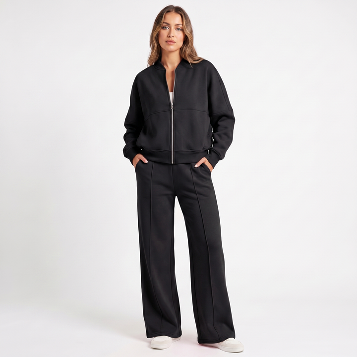 Women's Two-Piece Zip-Up Jacket & Wide Leg Pants Set