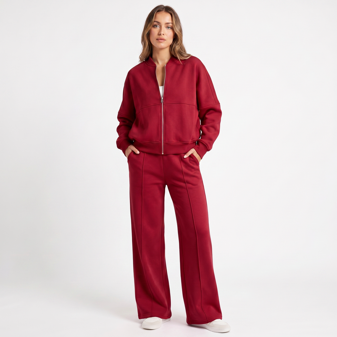 Women's Two-Piece Zip-Up Jacket & Wide Leg Pants Set