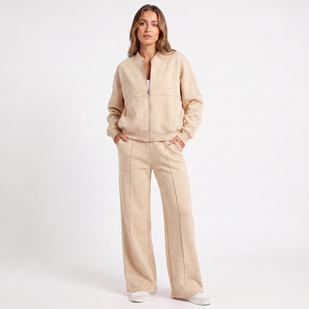 Women's Two-Piece Zip-Up Jacket & Wide Leg Pants Set