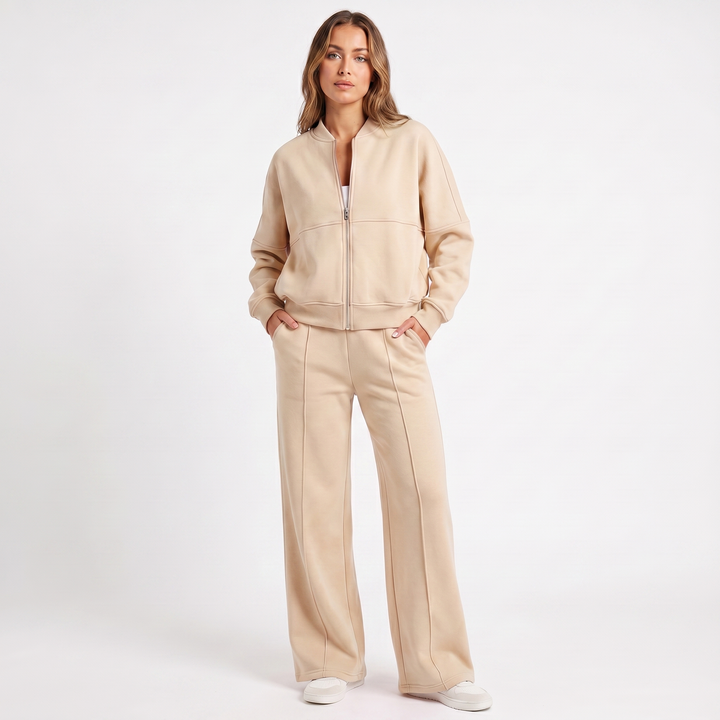 Women's Two-Piece Zip-Up Jacket & Wide Leg Pants Set