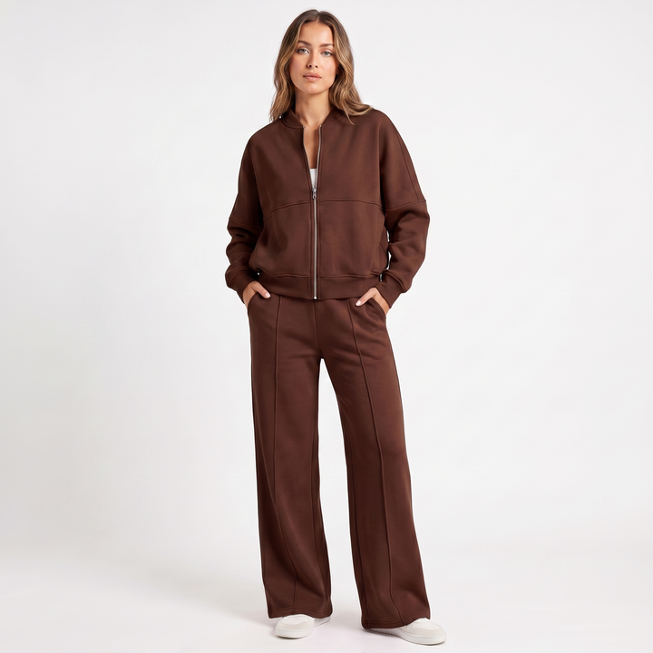 Women's Two-Piece Zip-Up Jacket & Wide Leg Pants Set