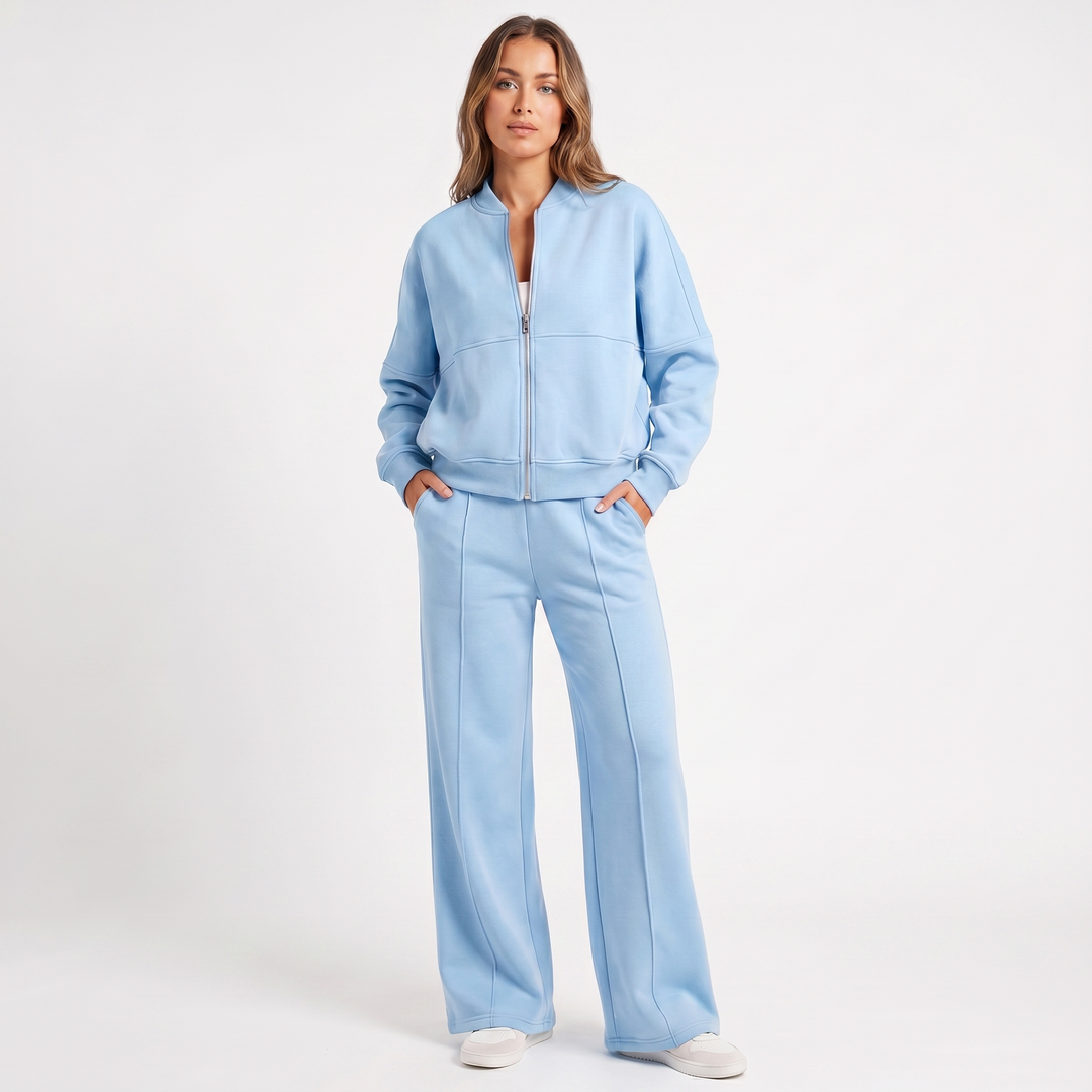 Women's Two-Piece Zip-Up Jacket & Wide Leg Pants Set