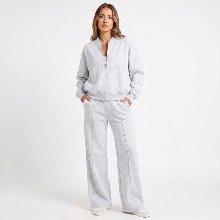 Women's Two-Piece Zip-Up Jacket & Wide Leg Pants Set