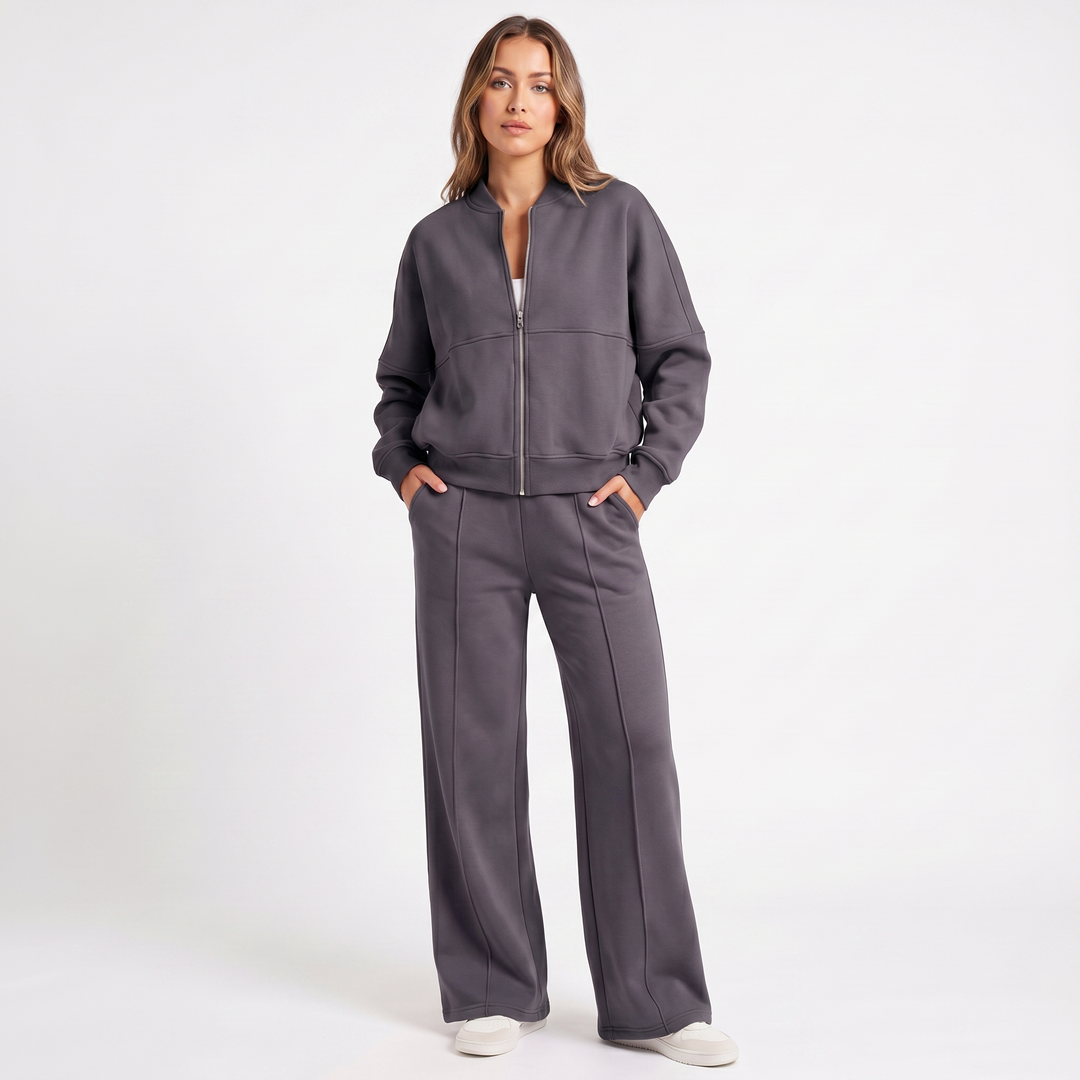 Women's Two-Piece Zip-Up Jacket & Wide Leg Pants Set