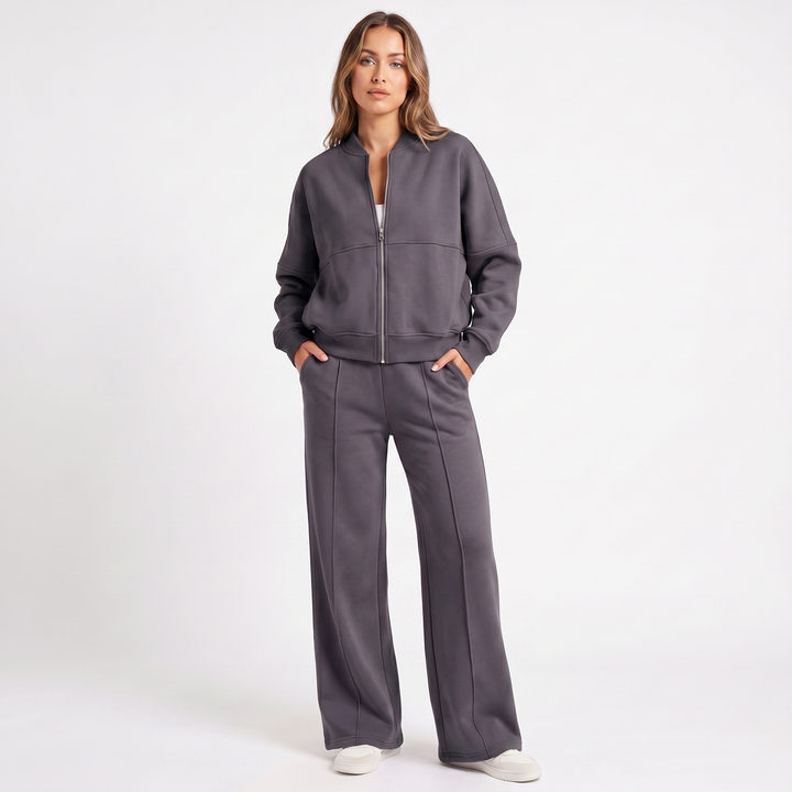 Women's Two-Piece Zip-Up Jacket & Wide Leg Pants Set