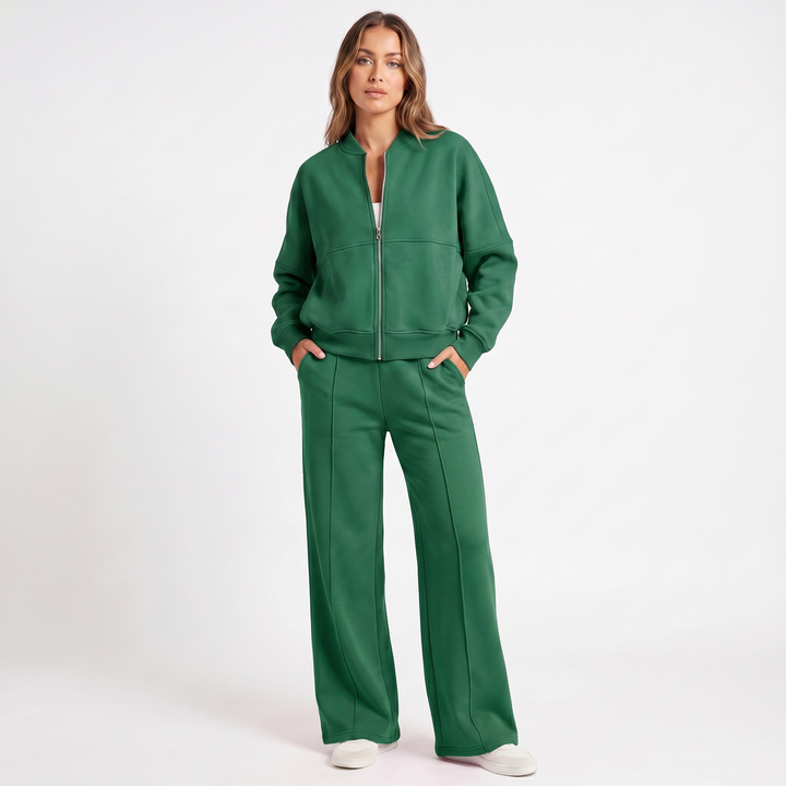 Women's Two-Piece Zip-Up Jacket & Wide Leg Pants Set