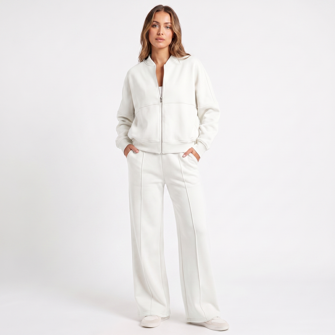 Women's Two-Piece Zip-Up Jacket & Wide Leg Pants Set