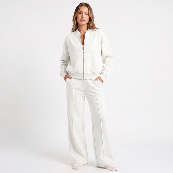 Women's Two-Piece Zip-Up Jacket & Wide Leg Pants Set