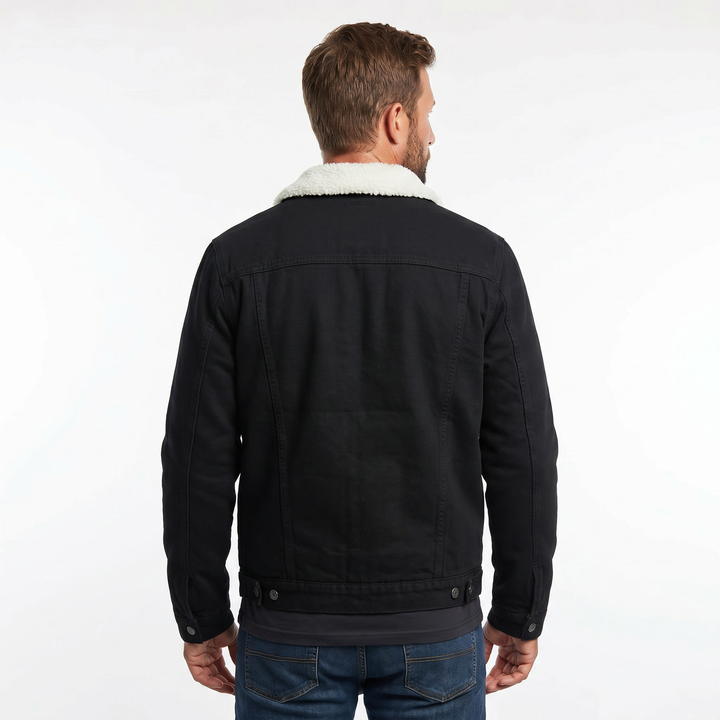 Men's Winter Denim Sherpa Lined Bomber Jacket