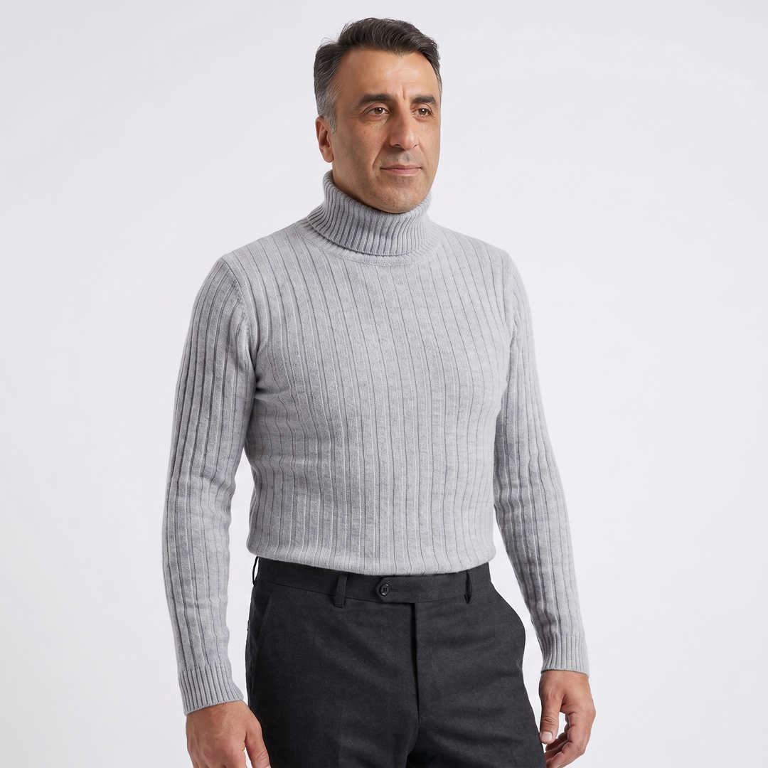 Men's Slim Fit Ribbed Turtleneck Roll Neck Knit Jumper