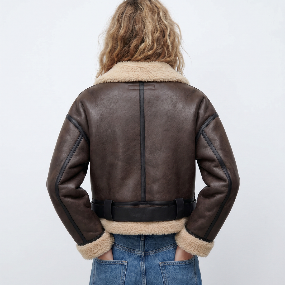Women's Luxury Double-Sided Shearling Warm Bomber Jacket