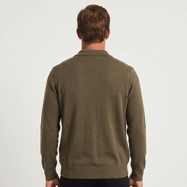 Men's Polo Collar Wool Zip-Up Cardigan