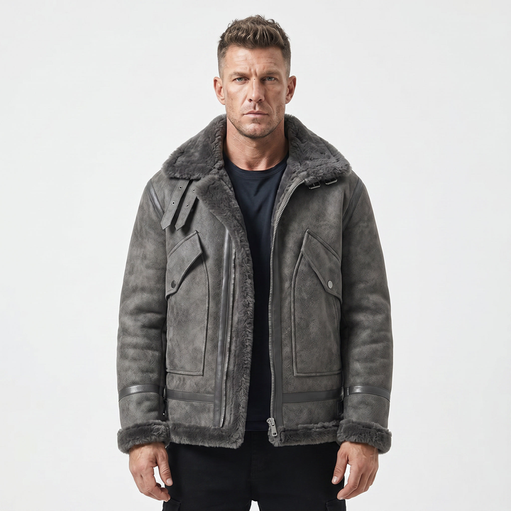 Men's Shearling Lined Leather & Fur Integrated Jacket