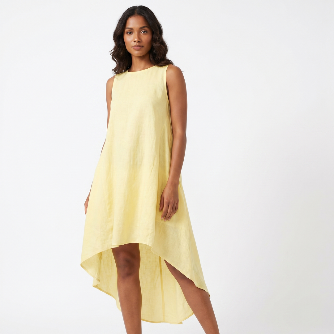 Women's Linen Dress Sleeveless High Low Hem Layered A Line Midi