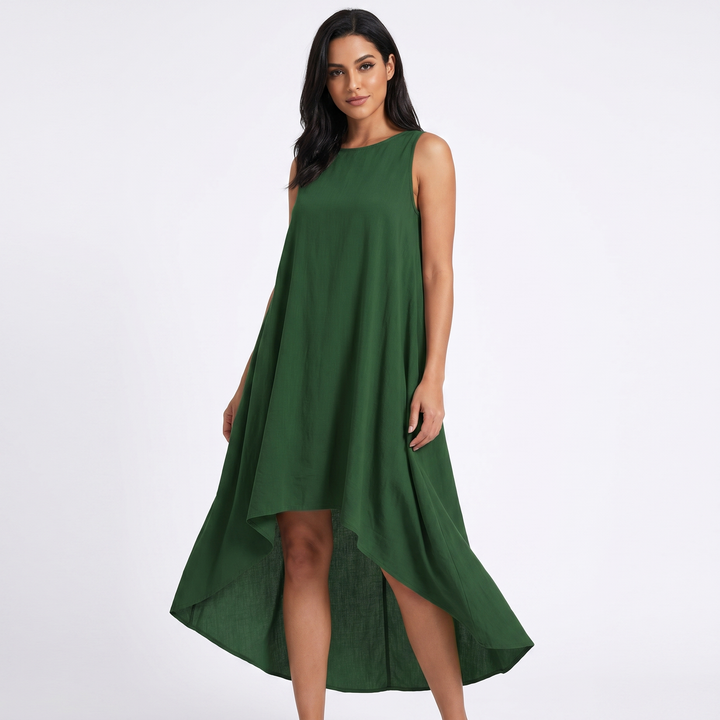 Women's Linen Dress Sleeveless High Low Hem Layered A Line Midi