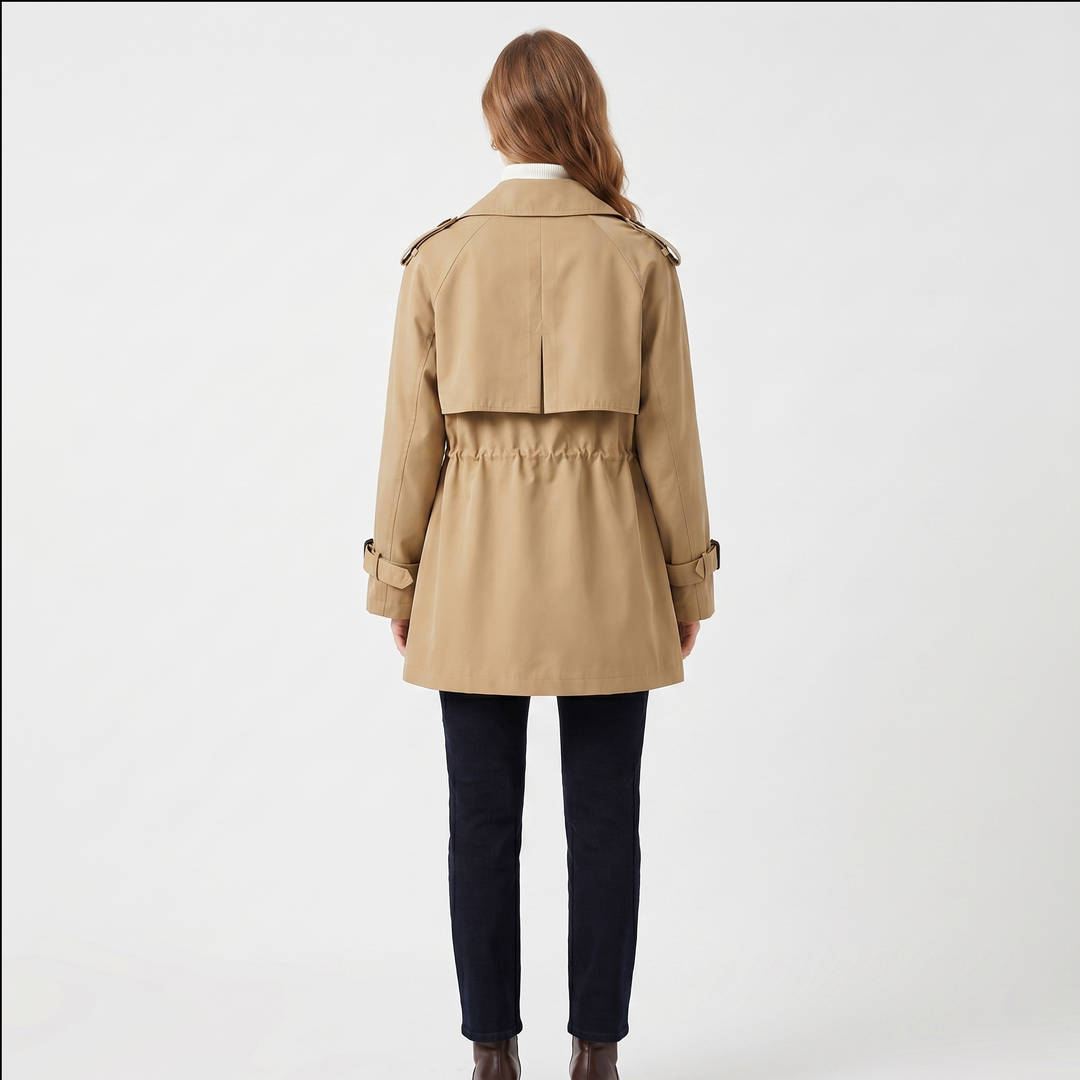 Women's Double Breasted Trench Coat – Mid Length Drawstring Windbreaker