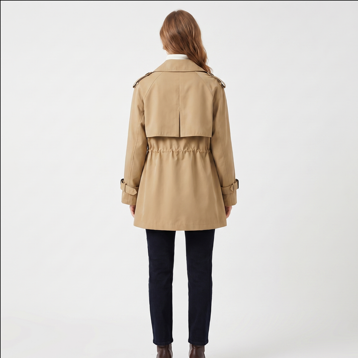 Women's Double Breasted Trench Coat – Mid Length Drawstring Windbreaker