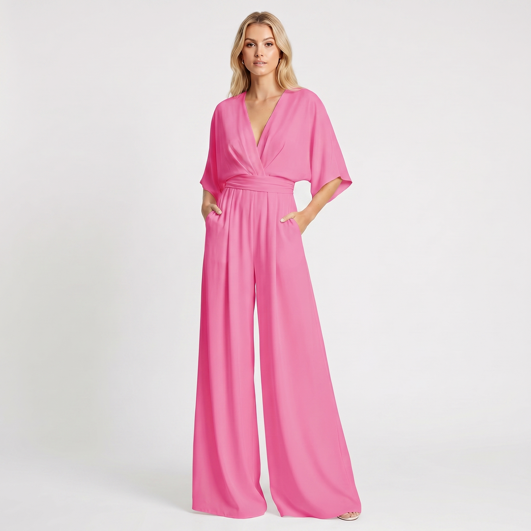 Women's Deep V Neck Wide Leg Jumpsuit