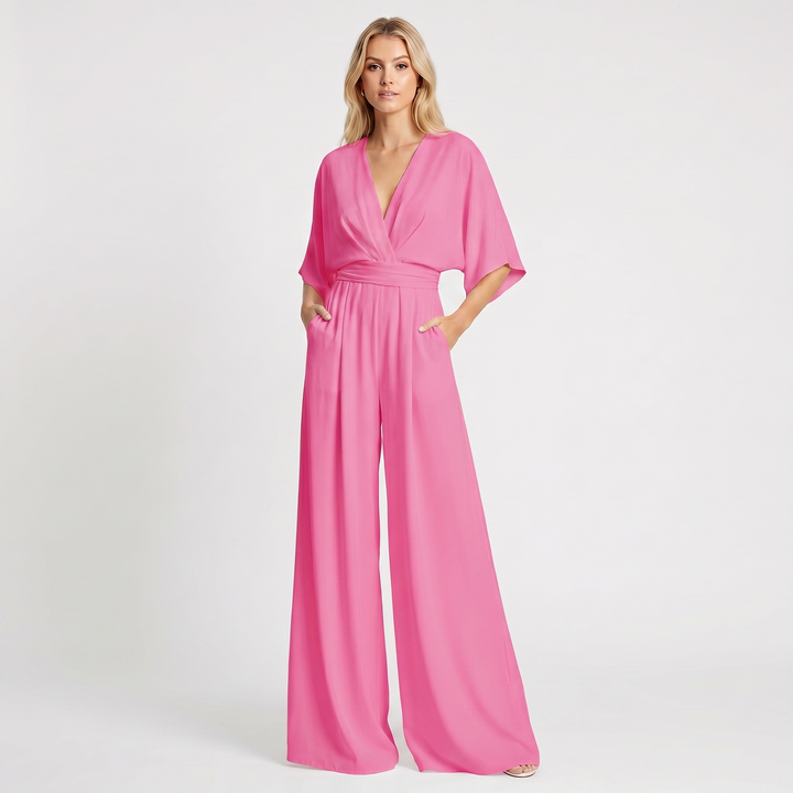 Women's Deep V Neck Wide Leg Jumpsuit