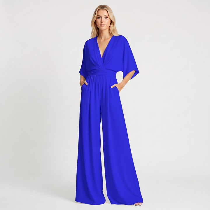 Women's Deep V Neck Wide Leg Jumpsuit
