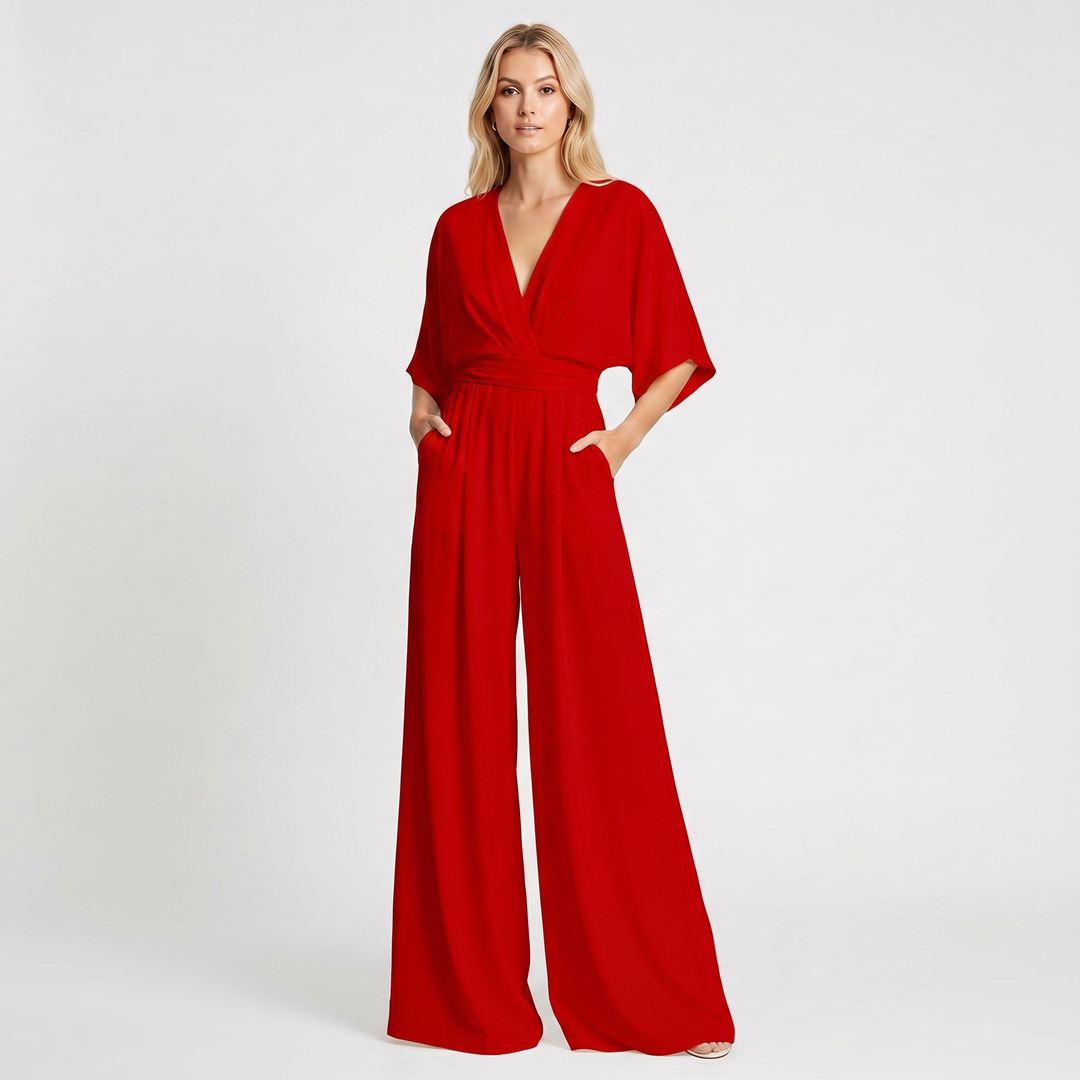 Women's Deep V Neck Wide Leg Jumpsuit