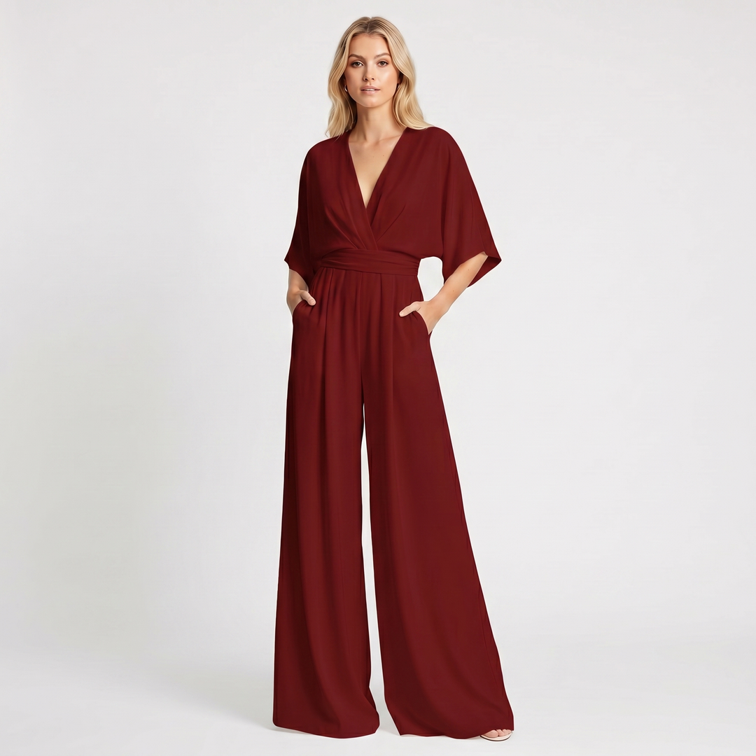 Women's Deep V Neck Wide Leg Jumpsuit